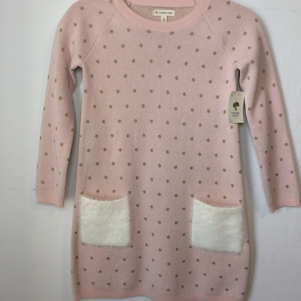Tucker + Tate Pink English-Gold Dot Sweater Dress